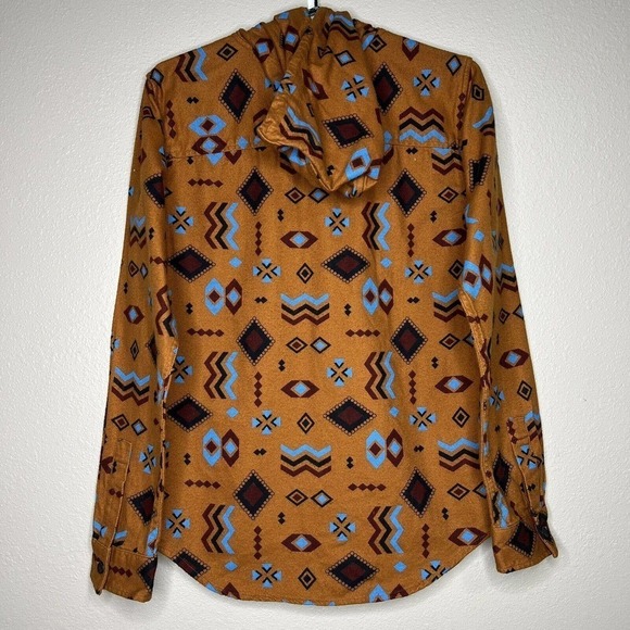 Original Use Men's Brown Aztec Flannel Hooded Long Sleeve Button Down Shirt XS - Picture 8 of 9